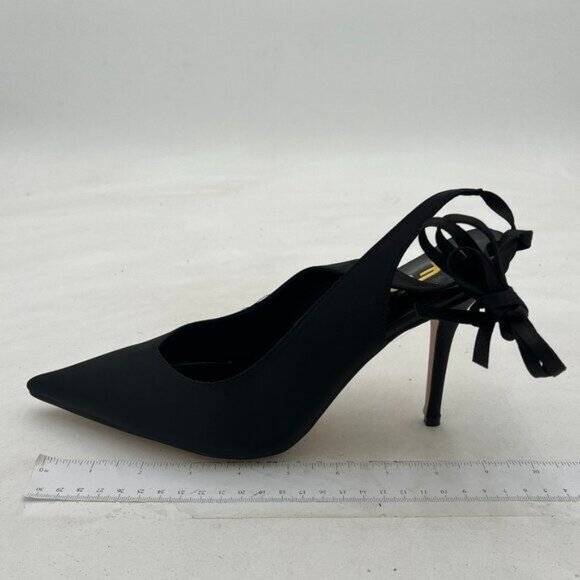 FSJ Black Strappy Ankle Strap Lace up Pointed Toe Stylish Stiletto Sandals - Picture 2 of 8